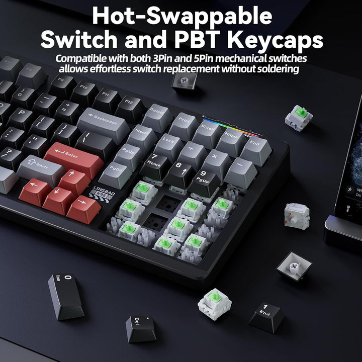 Teclado mecánico inalámbrico LINGBAO K98 para juegos, modo tri BT5....