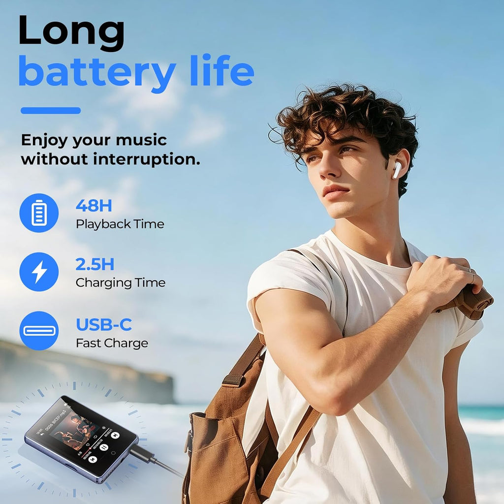 RUIZU Reproductor MP3 de 32GB con Bluetooth 5.3, pantalla táctil de 2.8" y altavoz