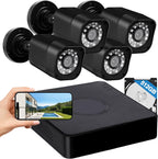Sistema de cámara de seguridad con cable de 4 canales 1080P, DVR CCTV AIWIXEN con disco duro de 512GB, 4 x cámaras de vigilancia para el hogar IP68 a prueba de agua con detección de humanos y