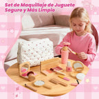 Juego de juguetes de maquillaje de madera para niños pequeños [2026] Kit de maquillaje para niñas de 3 a 5 años con lápiz labial de madera, espejo, pinceles, juego de cosméticos, regalo de cumpleaños para niñas de 3, 4, 5, 6 años