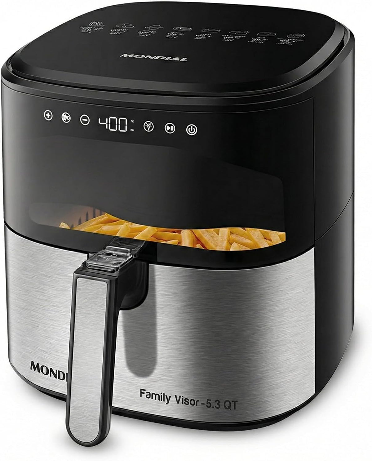 Mondial Air Fryer Digital 5.3 litros (5.3QT) - Freidora eléctrica con pantalla y acabado de acero inoxidable - 1800W - Negro