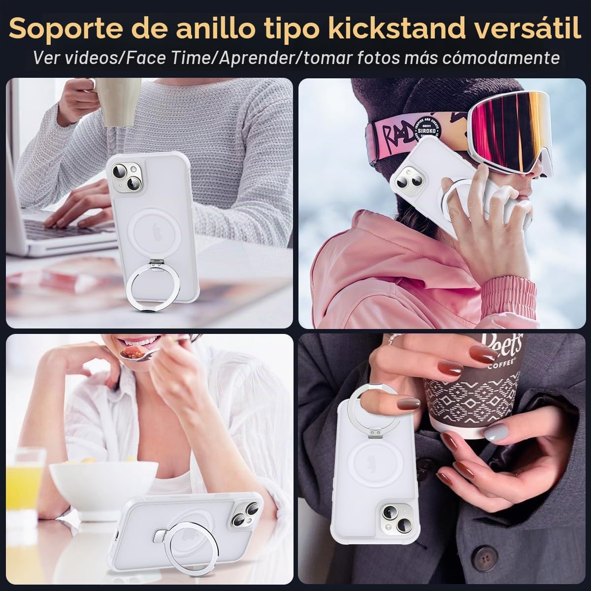 SKYLMW - Funda compatible con iPhone 15, con soporte magnético invisible tipo anillo, funda translúcida de grado militar para iPhone 15 de 6.1 pulgadas, compatible con MagSafe, translúcida