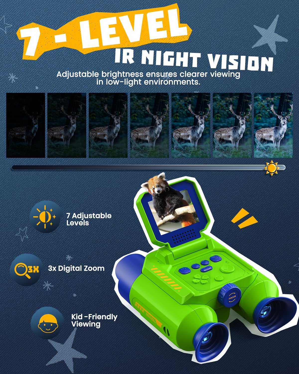 Binoculares para niños con cámara, visión nocturna digital, verde