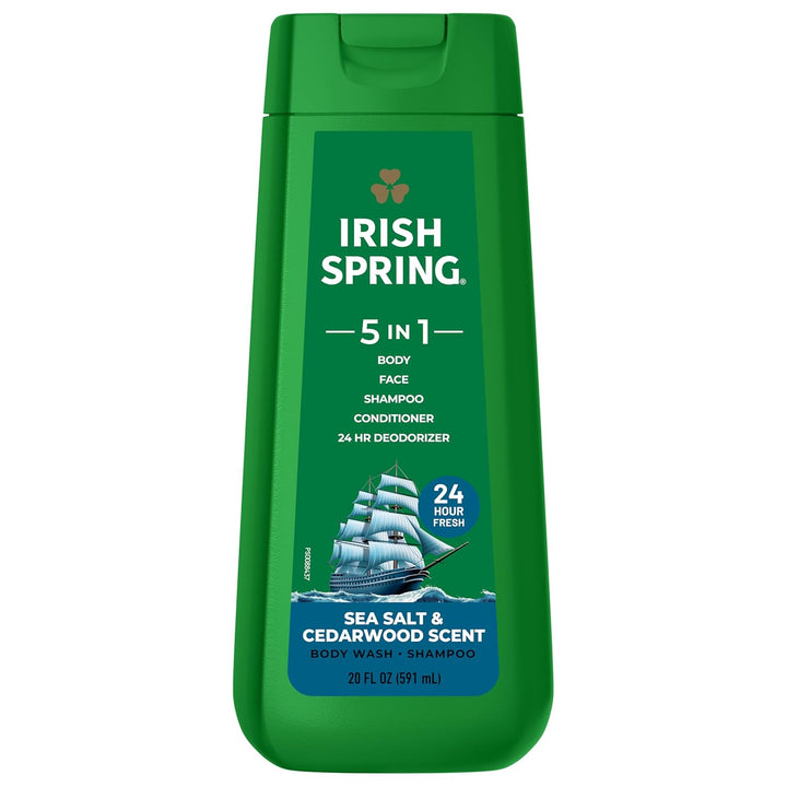 Irish Spring Gel de baño hidratante 5 en 1 para hombres, champú, ac...