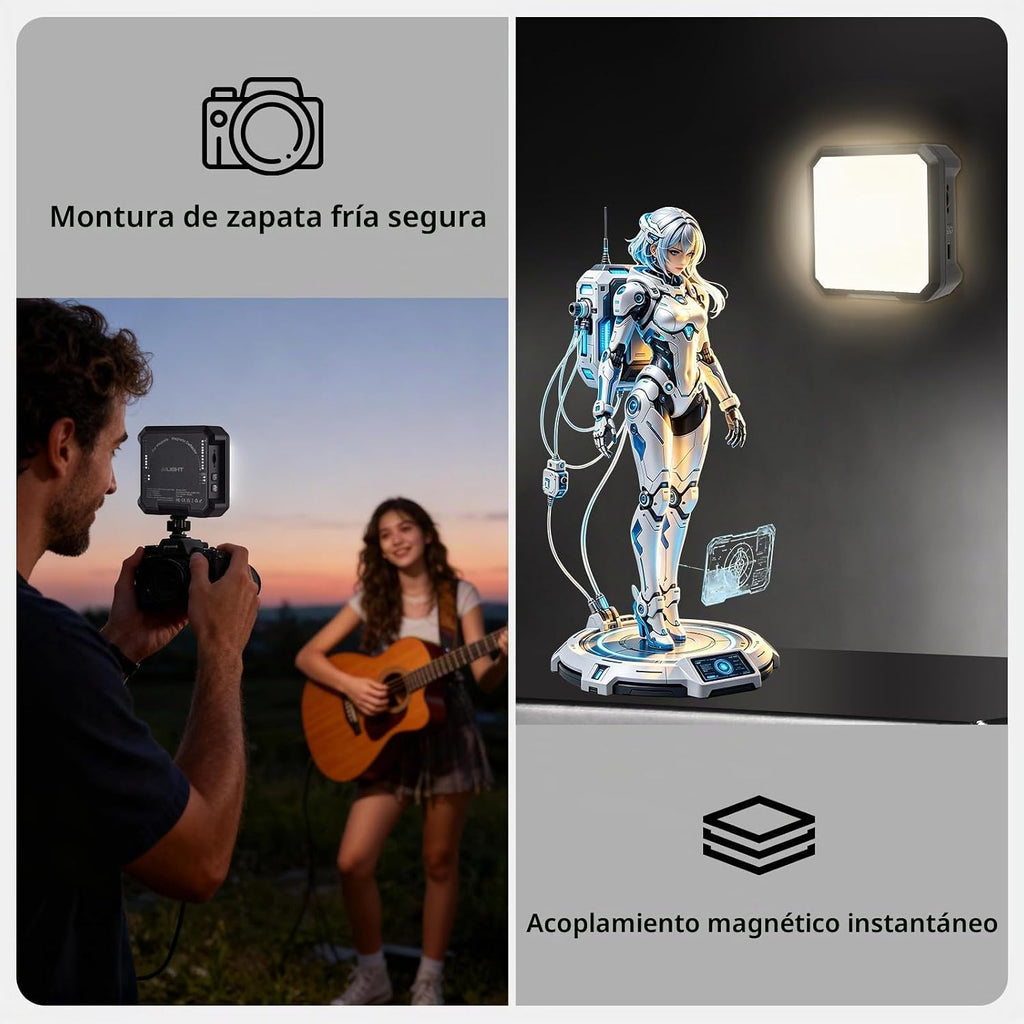 Ailight Luz de vídeo LED magnética, CRI 98+ 2500-9000K - Negro