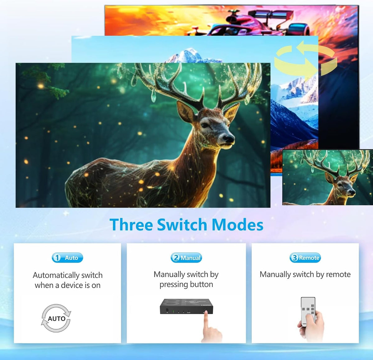 Interruptor HDMI 8K 3 en 1 salida 4K@120Hz HDMI Switcher con