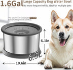 Tazón de agua para perros de 6.5 L, sin derrames, 1.6 galones, tazón de agua de acero inoxidable para perros, gran capacidad, sin salpicaduras, comedero lento con alfombrilla antideslizante para bebedores desordenados, 6.5 L+2 filtros