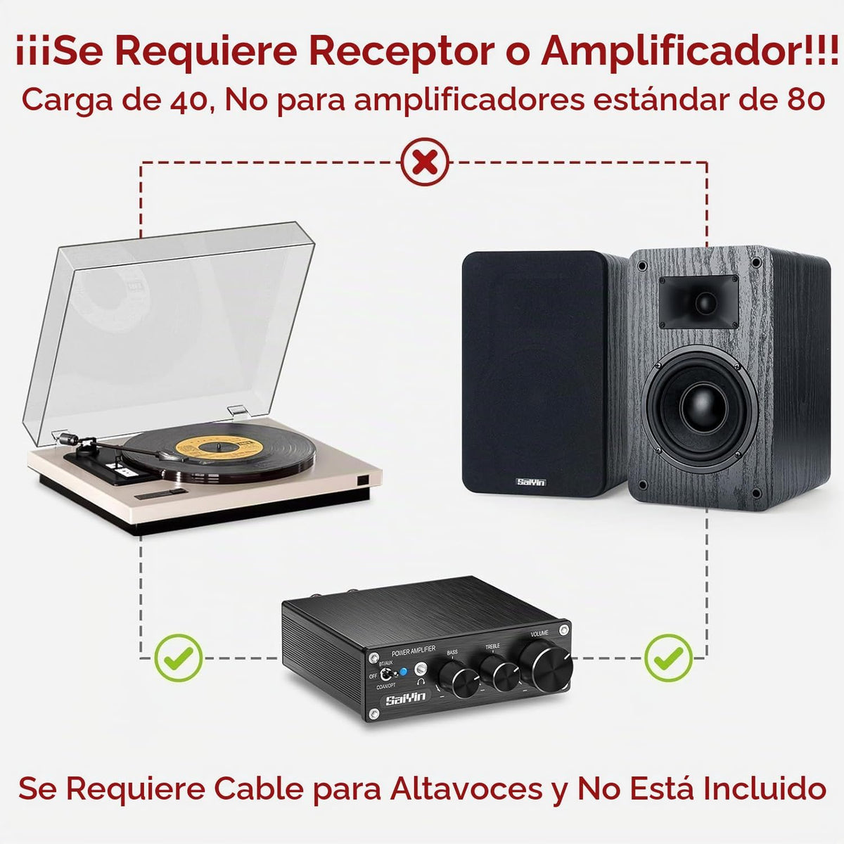 Saiyin - Altavoz pasivo Woofer de 5 pulgadas, 40 W x 2, tweeter de cúpula de seda de 0.787 in, 4 ohmios