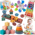 Juguetes Montessori para bebés pequeños, juego de apilamiento de madera 6 en 1