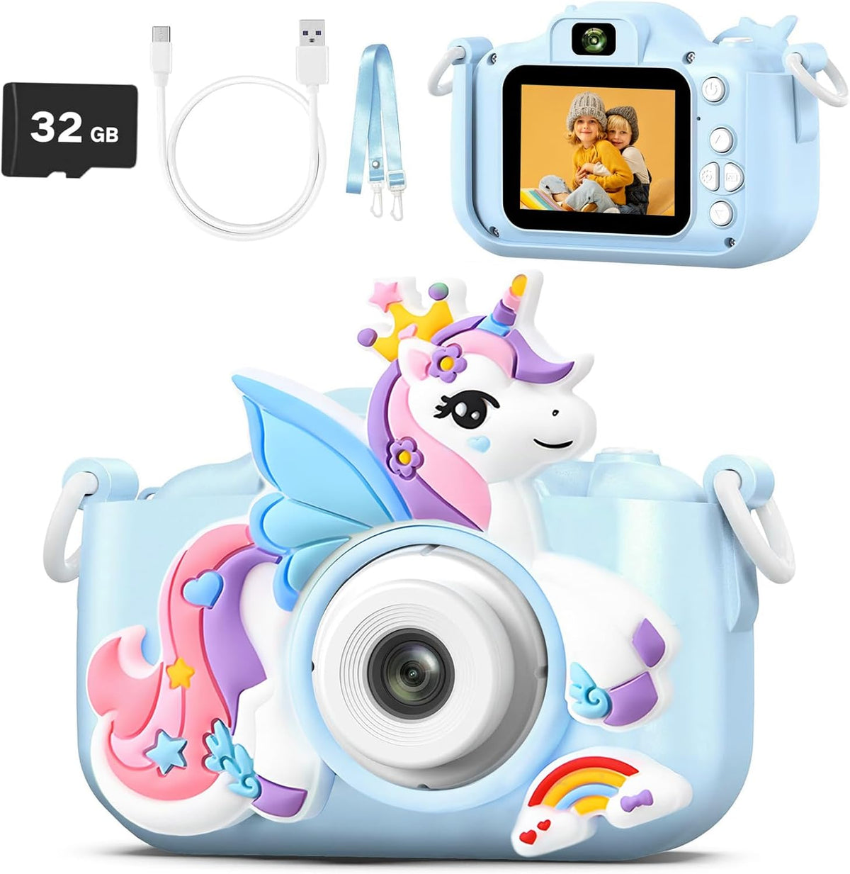 Cámara azul para niños y niñas, cámara de video digital HD 1080P co...