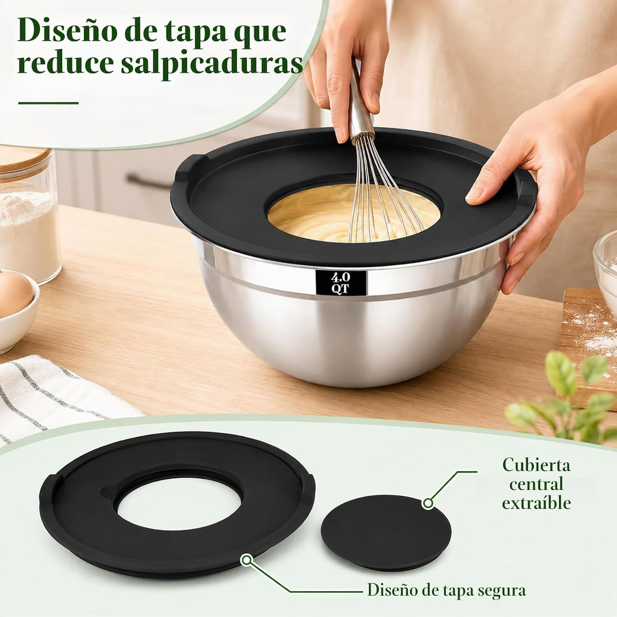 Juego de 8 tazones para mezclar con tapas, 5 cuencos para mezclar anidables, 3 accesorios para rallar, tapas, cuencos de acero inoxidable para mezclar y servir, tamaño 1.5/2.1/3.5/4/4.5