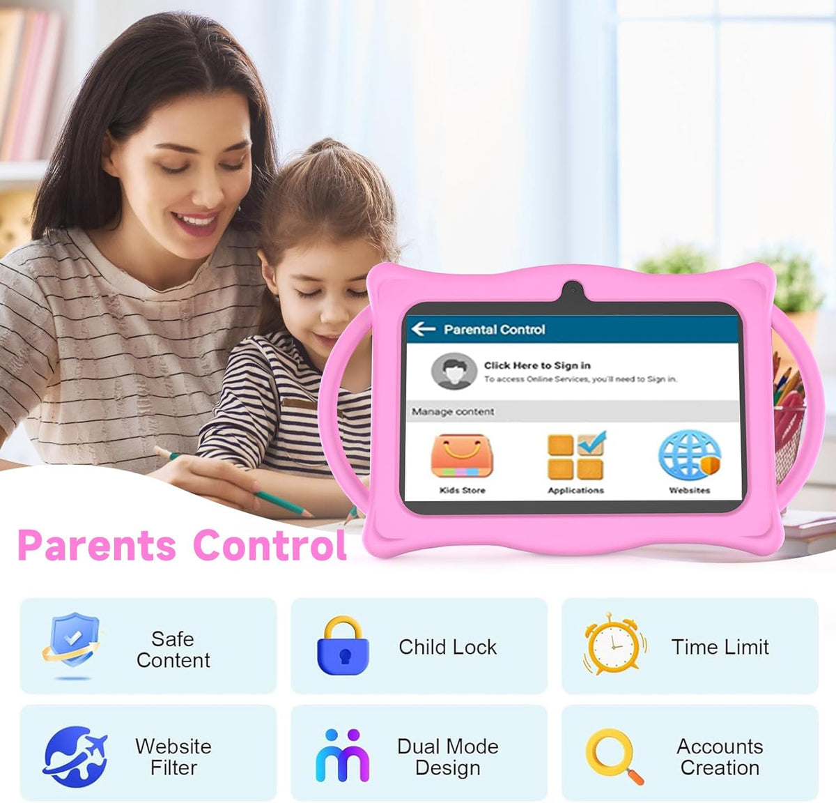 BYANDBY Tablet 2025 para niños, tablet Android 14 de 7 pulgadas par...