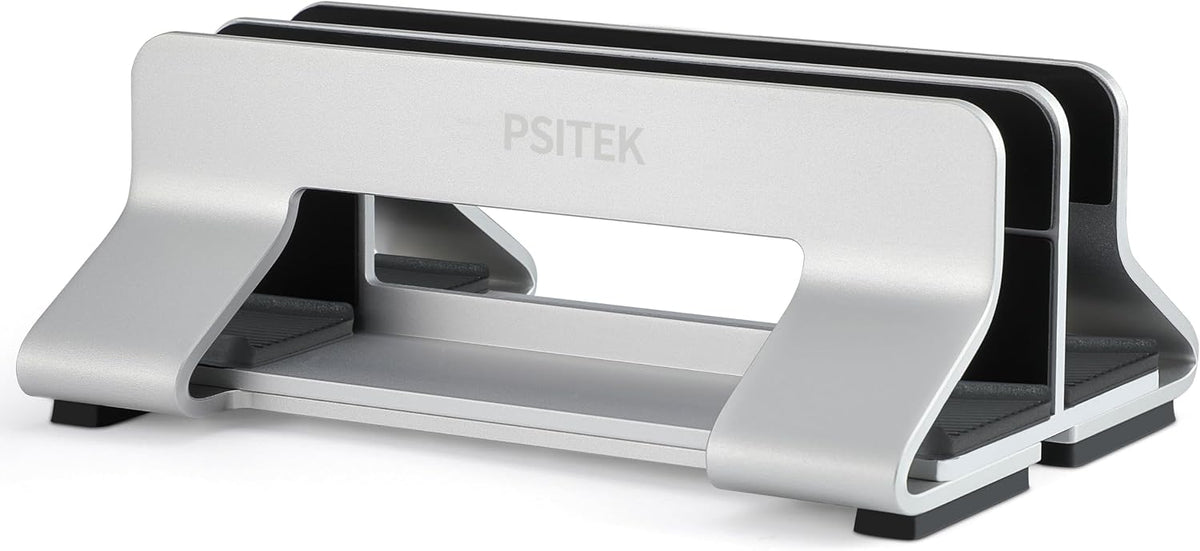 Psitek Soporte vertical dual de aluminio para laptop, soporta 2 dis...