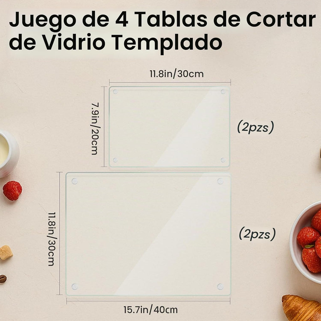 Tabla de cortar de vidrio para cocina, tabla de cortar templado transparente para encimera, tabla de cortar antideslizante, protección de mesa, resistente al calor, resistente a las roturas