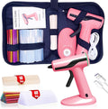 Kit de pistola de pegamento caliente inalámbrica MONVICT, pistola de pegamento rosa mini recargable USB-C con 40 piezas de barras de pegamento premium, 10 piezas de varillas para manualidades, estuche