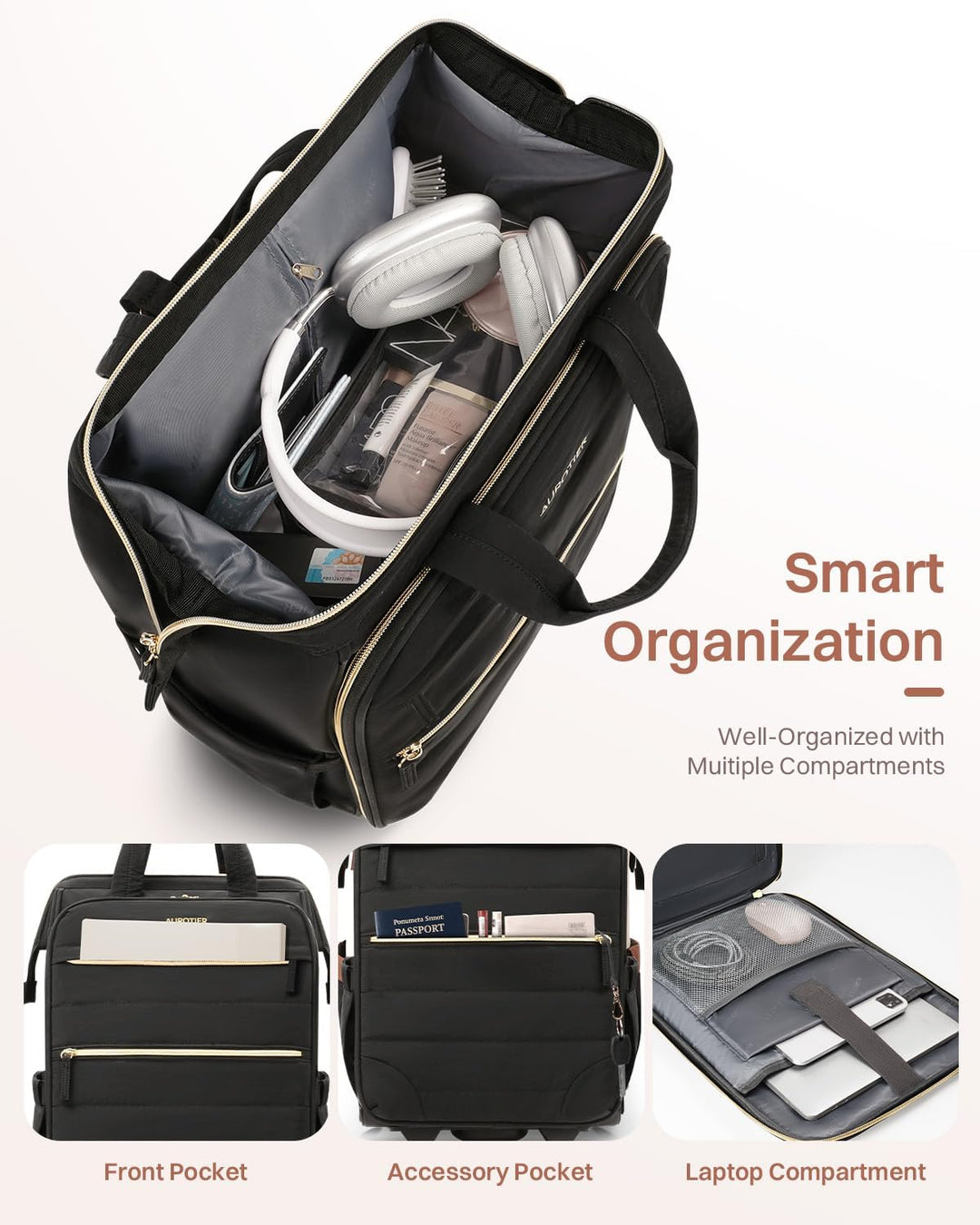 AUROTIER Mochila Puffer con Ruedas para Mujeres, Mochila de Viaje c...