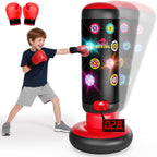 HopeRock Punching Bag para Niños, Juego de Boxeo con Puntuación, Luz, Música, 4 Modos de Juego, Bolsa de Boxeo Inflable con Guantes, Juguetes de Regalo de Cumpleaños para Niños de 4-8-12 Años