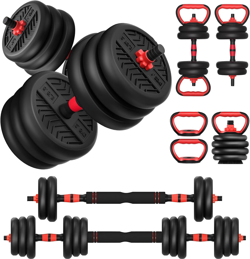 Mancuernas ajustables, juego de mancuernas de 20/30/40/60/80 libras, juego de pesas libres 4 en 1 para mujeres/hombres, equipo de entrenamiento utilizado como barra/pesas rusas/soporte de flexión para