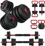 Mancuernas ajustables, juego de mancuernas de 20/30/40/60/80 libras, juego de pesas libres 4 en 1 para mujeres/hombres, equipo de entrenamiento utilizado como barra/pesas rusas/soporte de flexión para