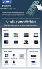 ONTEN, hub USB 3.0 de 7 puertos