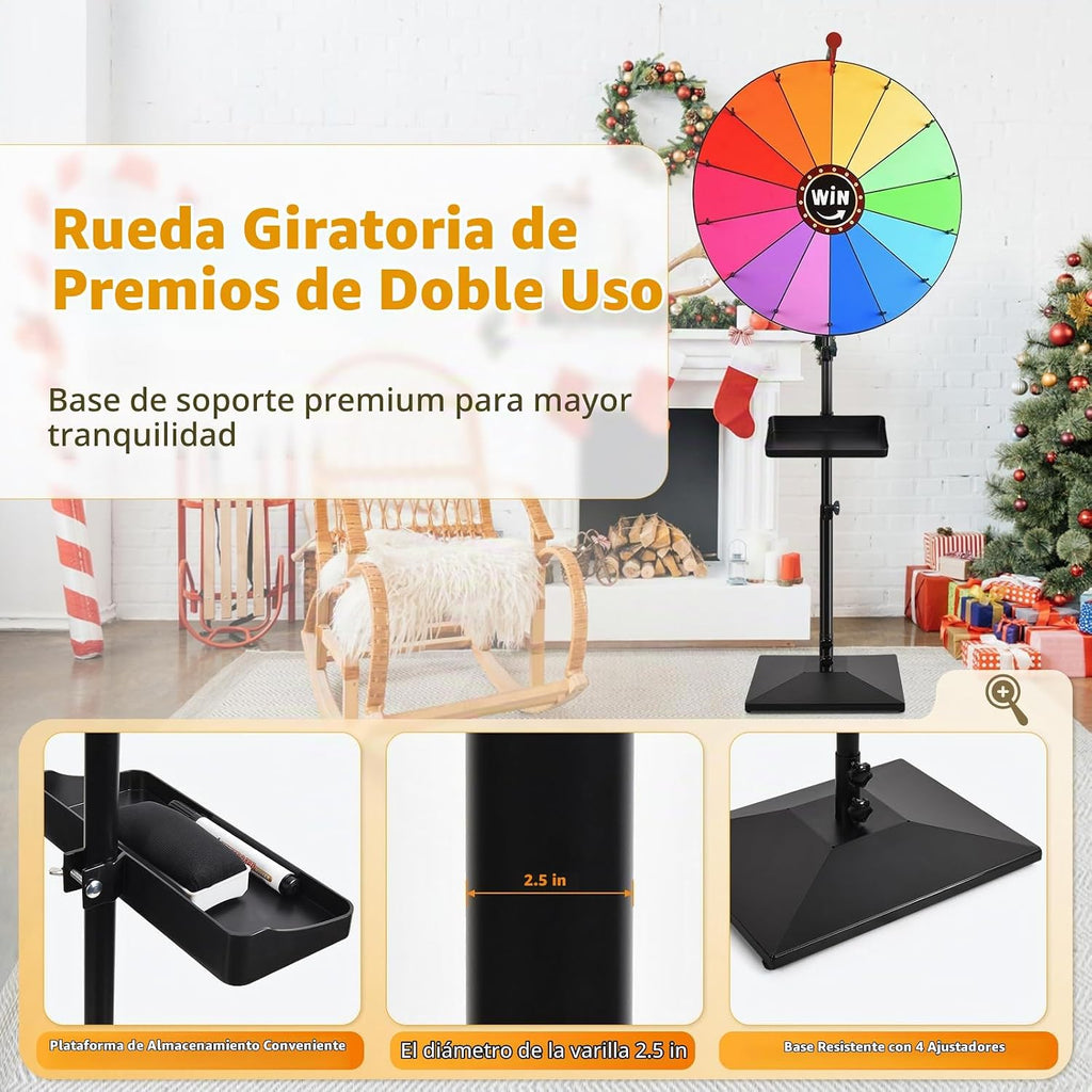 Rueda de premio de 24 pulgadas, altura ajustable para escritorio y suelo, rueda giratoria de premio, rueda giratoria de premio almacenable, adecuada para fiestas, carnavales y ferias (32-61