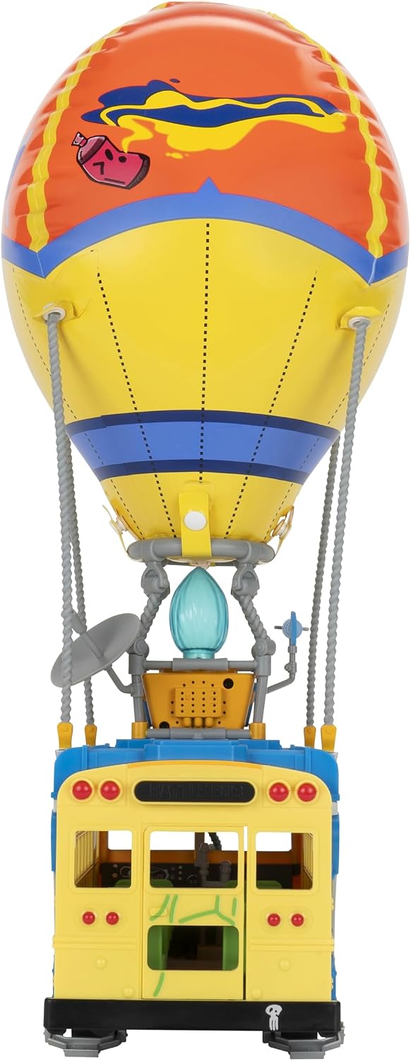 Fortnite Battle Bus - Vehículo de 14 pulgadas con globo inflable, luces y sonidos, colores únicos, ruedas rodantes, figura de 4 pulgadas y código para artículo virtual adicional