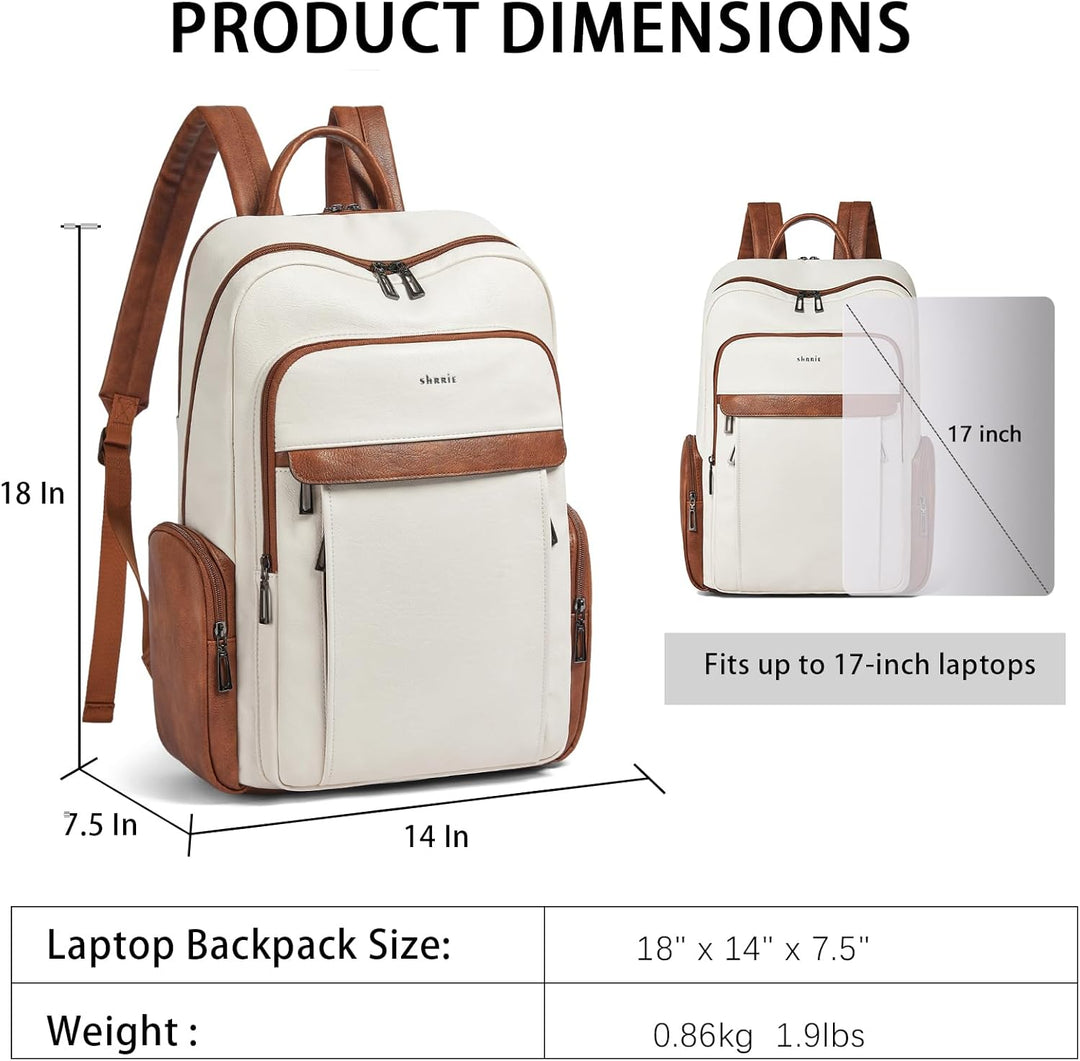 Shrrie Mochila de cuero para computadora portátil para mujer con 17...