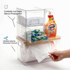 Organizadores para debajo del fregadero 3 en 1, almacenamiento de acrílico apilable para baño, dispensador de bolsas de basura y soporte para cápsulas de lavavajillas para cocina y organización