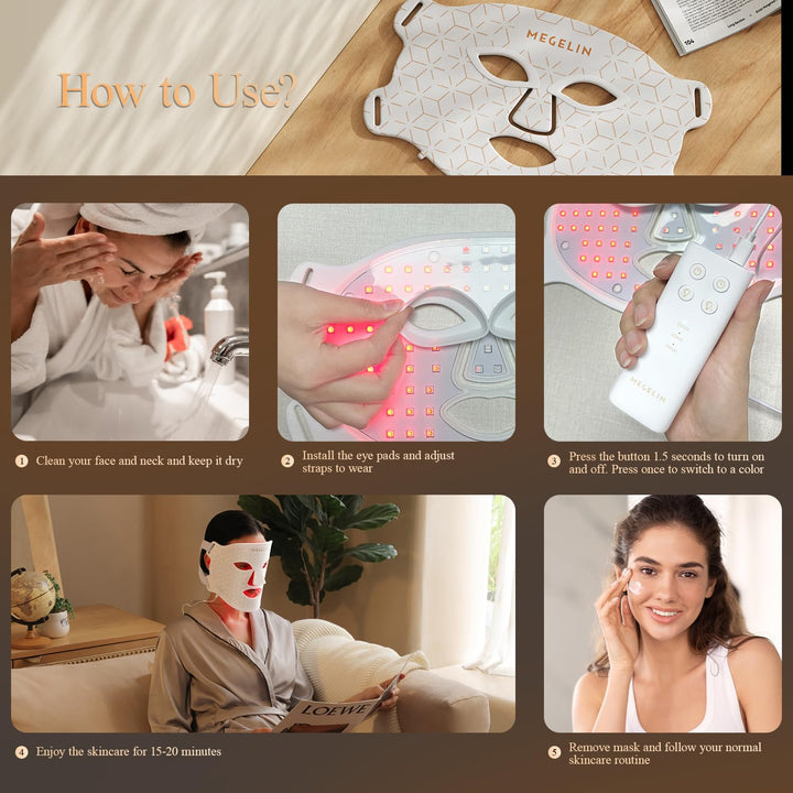MEGELIN Máscara Facial de Terapia de Luz LED en 7 Colores, Máscara...