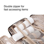 BAGSMART - Neceser de viaje con gancho para colgar, bolsa de maquillaje a cuadros, organizador de viaje para accesorios, champú, recipiente de tamaño completo, artículos de tocador (tablero de ajedrez caqui, mediano)