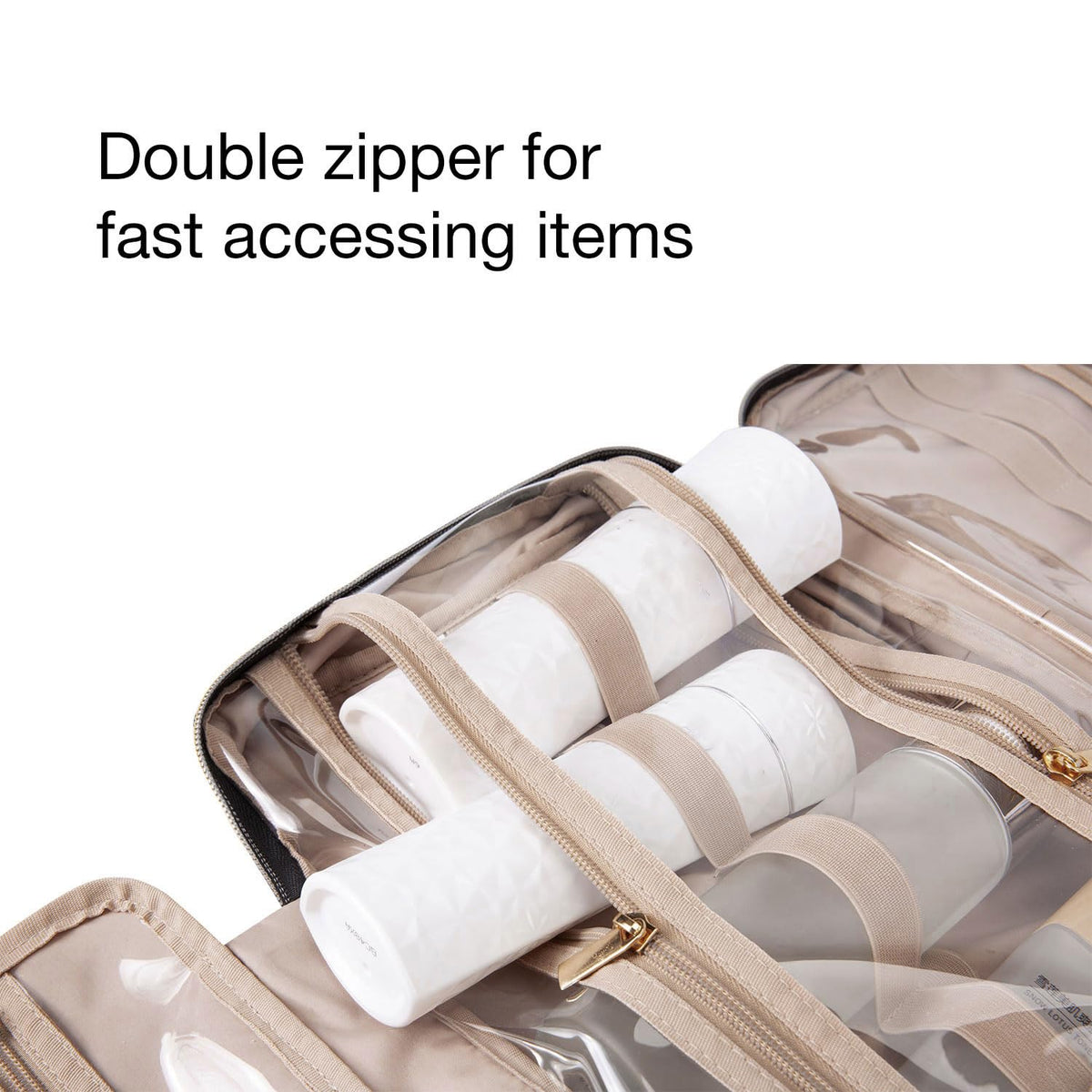 BAGSMART - Neceser de viaje con gancho para colgar, bolsa de maquillaje a cuadros, organizador de viaje para accesorios, champú, recipiente de tamaño completo, artículos de tocador (tablero de ajedrez caqui, mediano)