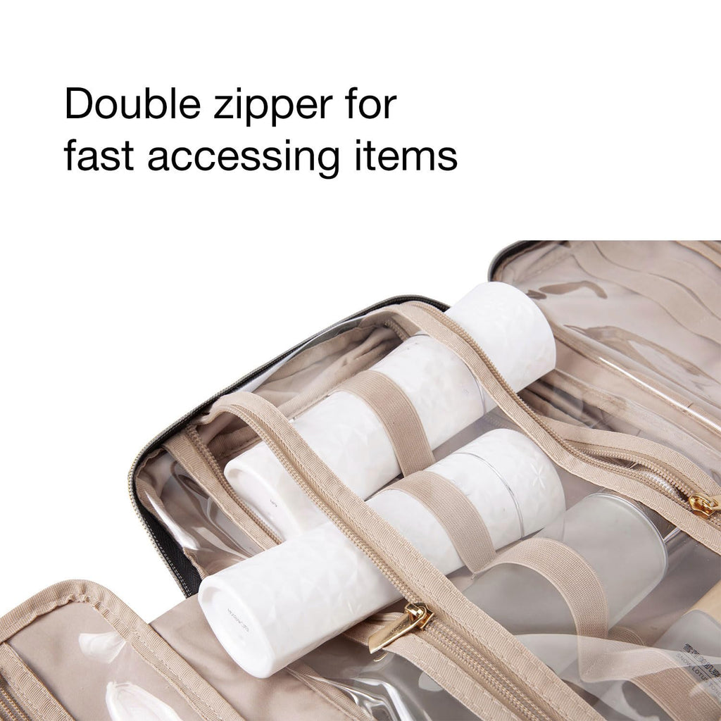 BAGSMART Neceser Bolsa de Viaje con Gancho para Colgar, Bolsa de Cosméticos de Maquillaje Resistente al Agua, Organizador de Viaje para Accesorios, Champú, Contenedor de Tamaño Completo, Artículos de