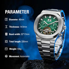 FORSINING Reloj mecánico automático para hombre, caja cuadrada clásica, esfera Tourbillon, multifuncional (fecha/semana/mes) reloj de pulsera casual de negocios con acero inoxidable Starp impermeable