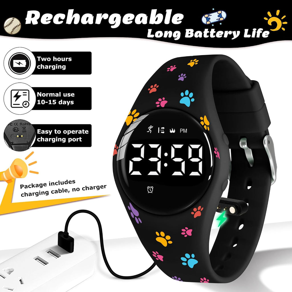 Relojes para niños y niñas, reloj deportivo digital con contador de pasos, podómetro, alarma de vibración, sin aplicación, impermeable, rastreador de fitness, reloj para niños, niñas, adolescentes