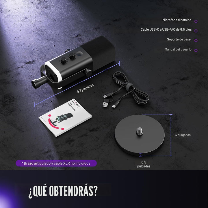 FIFINE - Micrófono dinámico XLR\/USB para podcasts, de transmisión...