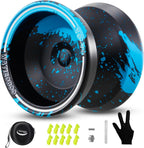 W09 Yoyo de Metal, Yo-Yo Profesional de Modo Dual Sensible/No Sensible Freestyle, Yoyo para Principiantes - Yoyo Profesional para Adultos, Paquete de Accesorios de Yoyo Perfecto, Negro/Azul