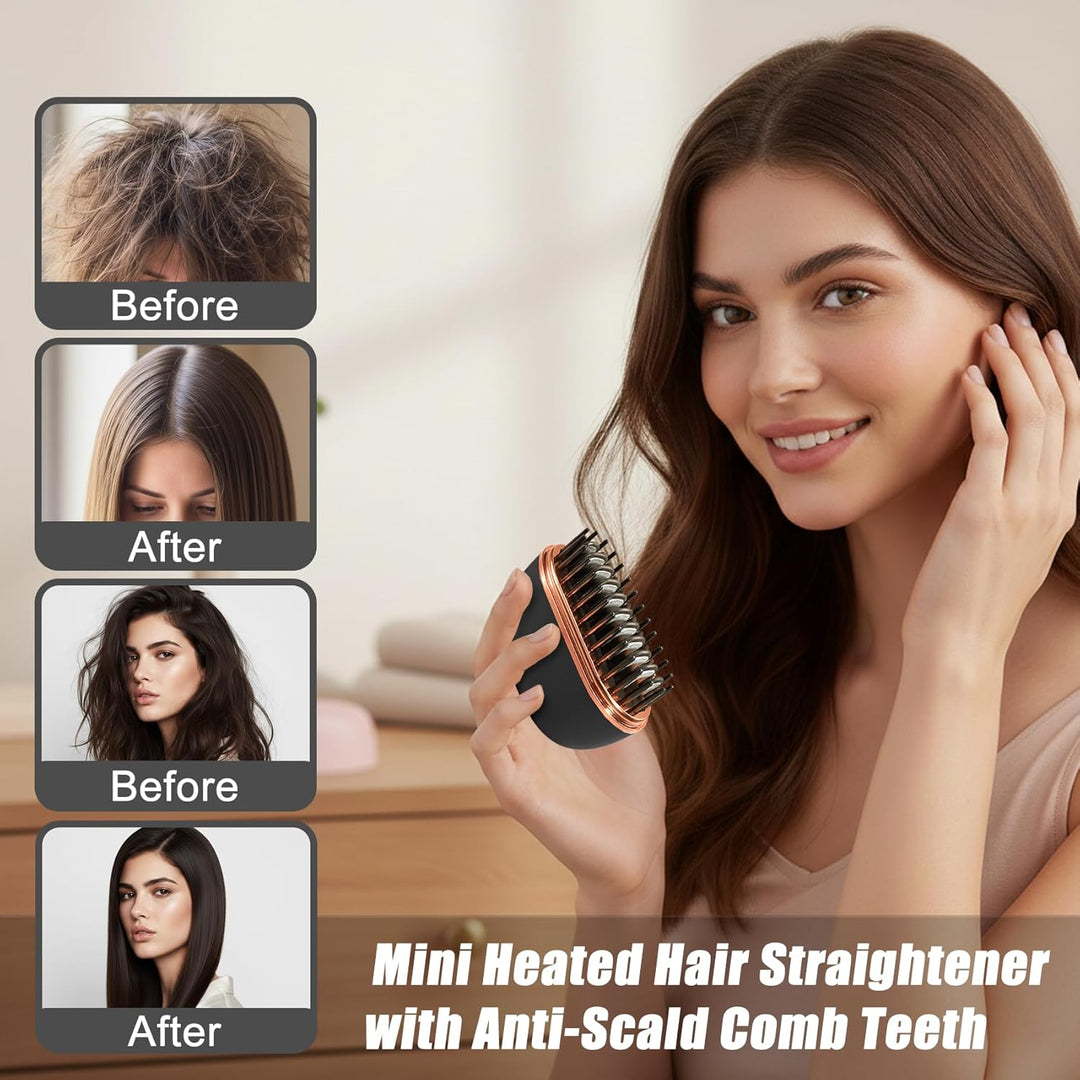 Mini alisador de pelo, cepillo Glam inalámbrico portátil, control d...