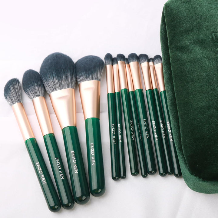 Juego de brochas de maquillaje de fibra natural y pelo de cabra pro...
