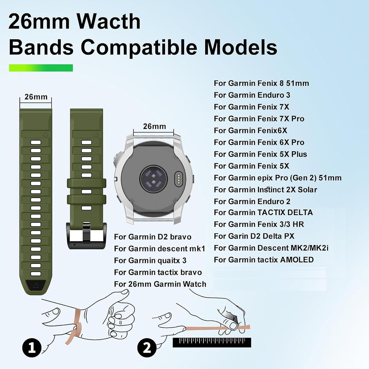 Correa de reloj Quickfit de 1.024 in para Garmin Fenix 8/9/7X/6X/5X/Epix