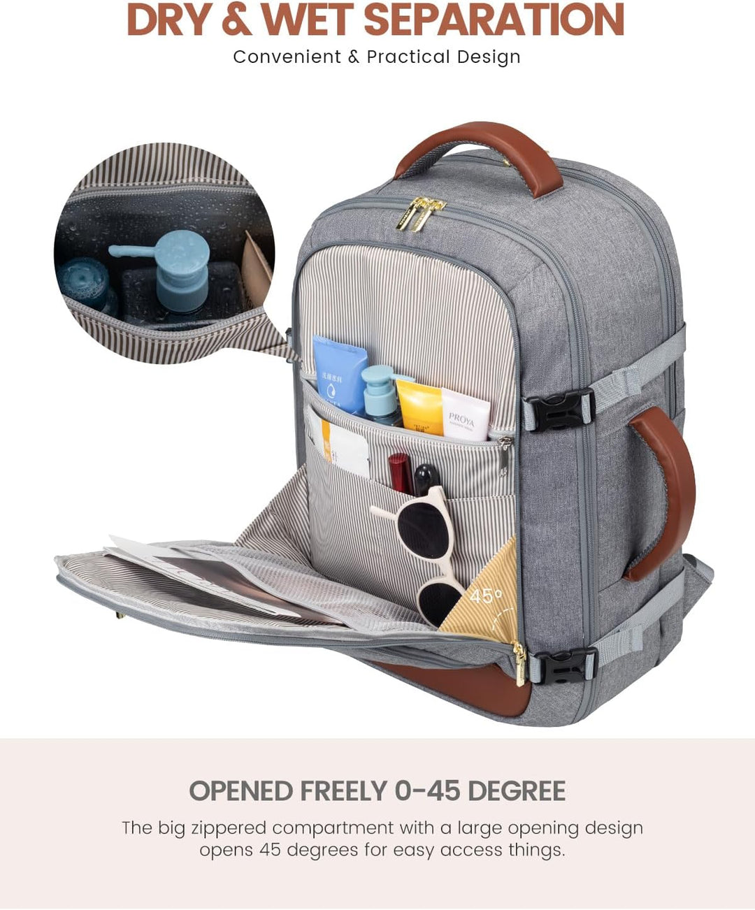 LOVEVOOK Mochila de viaje para mujer y hombre, gris-marrón , Mochil...