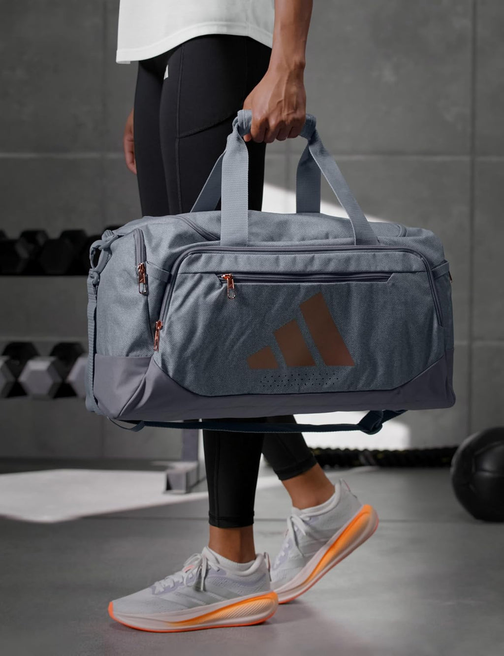 adidas Defender - Bolsa de lona color gris y oro rosa, OSFA