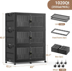 BROVIEW Contenedores de almacenamiento apilables extra grandes de 255 galones/1020 cuartos de galón con tapas y ruedas, paquete de 3, color negro