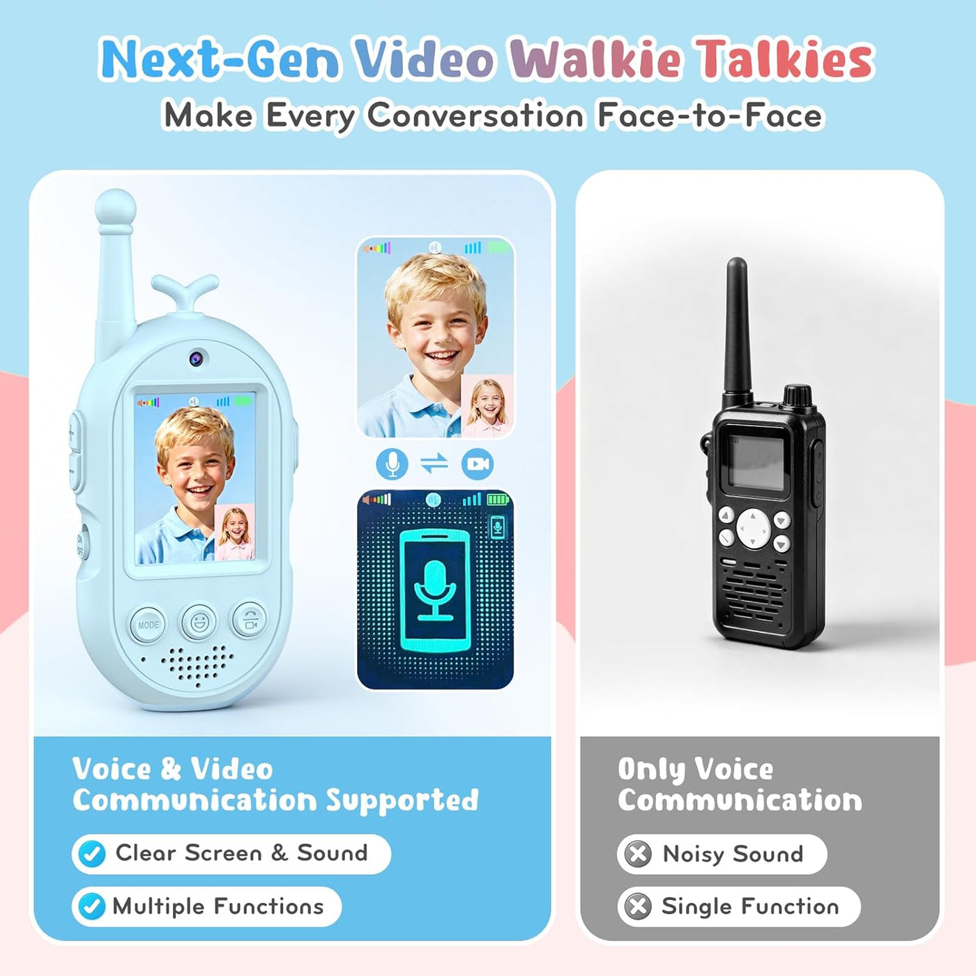 Walkie Talkies de video para niños paquete de 2 walkie
