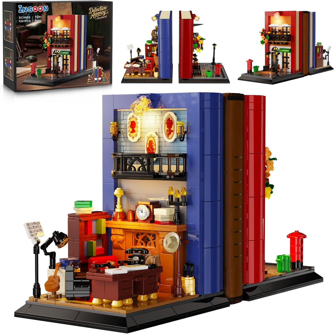 Juego de construcción de sujetalibros de detective con