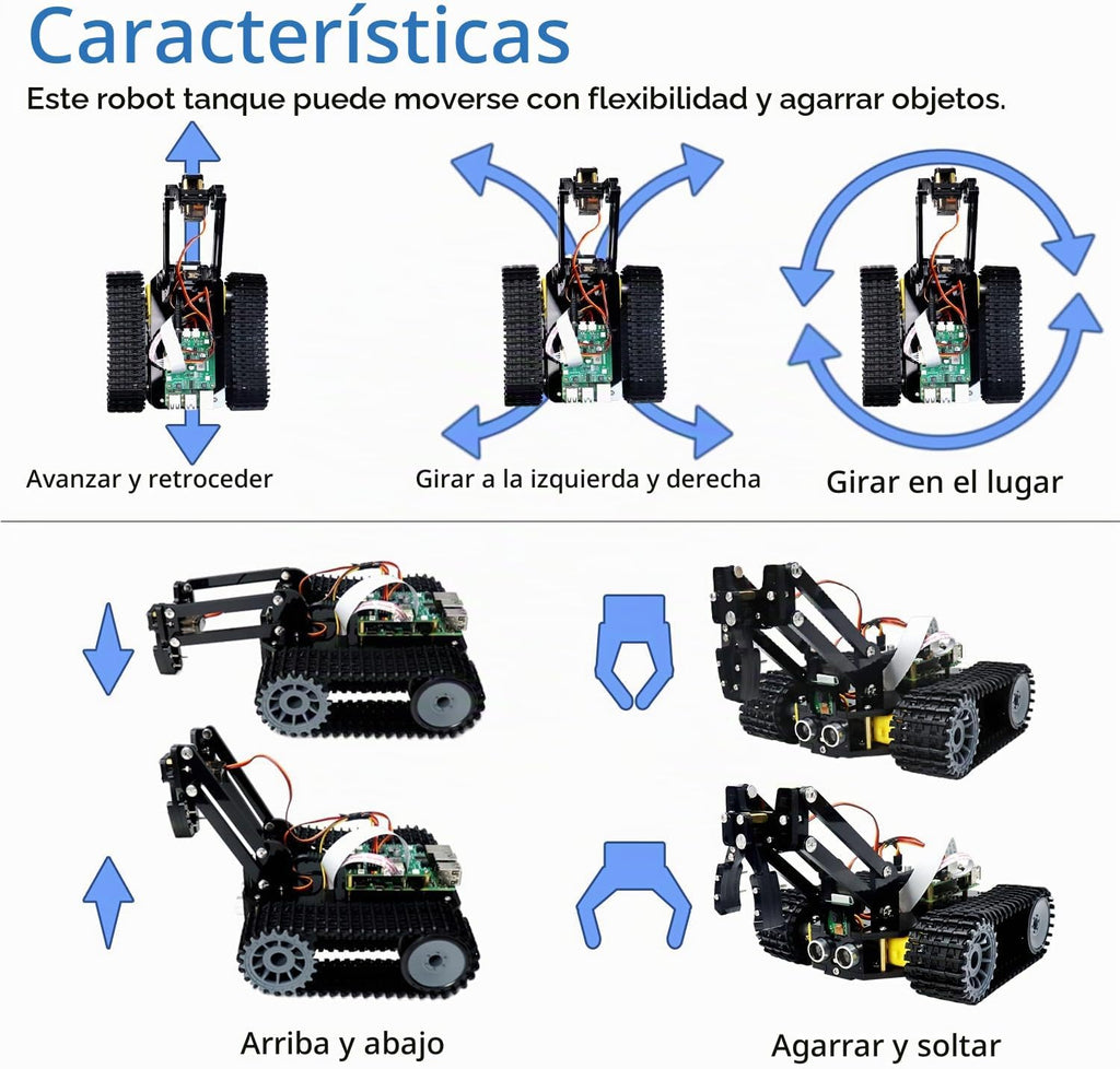Freenove Kit de robot tanque para Raspberry Pi 5 4 B 3 B+ Zero 2 W, chasis de orugas, objetos de agarre, trazado de bolas, seguimiento de línea, prevención de obstáculos, control de aplicaciones, cámara, servo (frambuesa Pi no incluida)