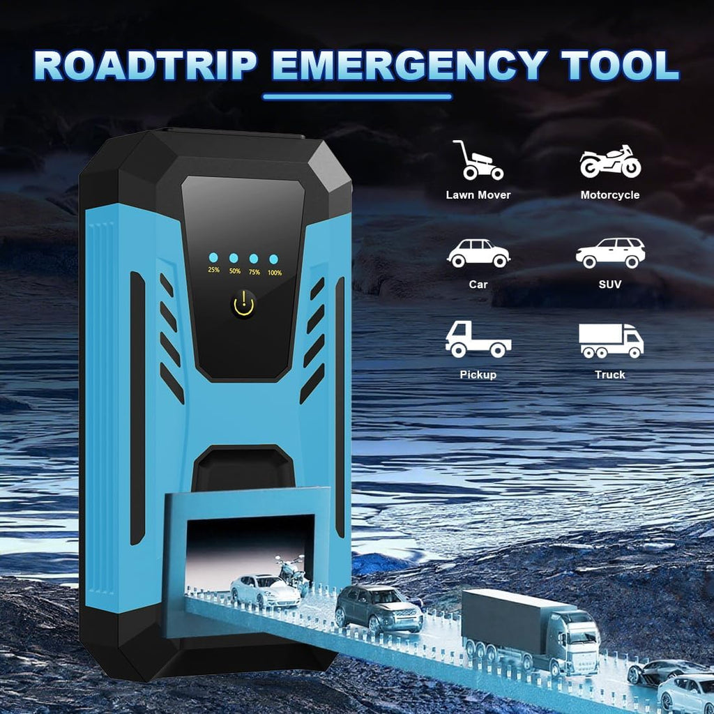 Arrancador de salto de 12 V para 10.0L Gas/8.0L Diesel, 6000A pico de batería de coche arrancador portátil, IP66 impermeable caja de salto con luz de emergencia y estuche de almacenamiento