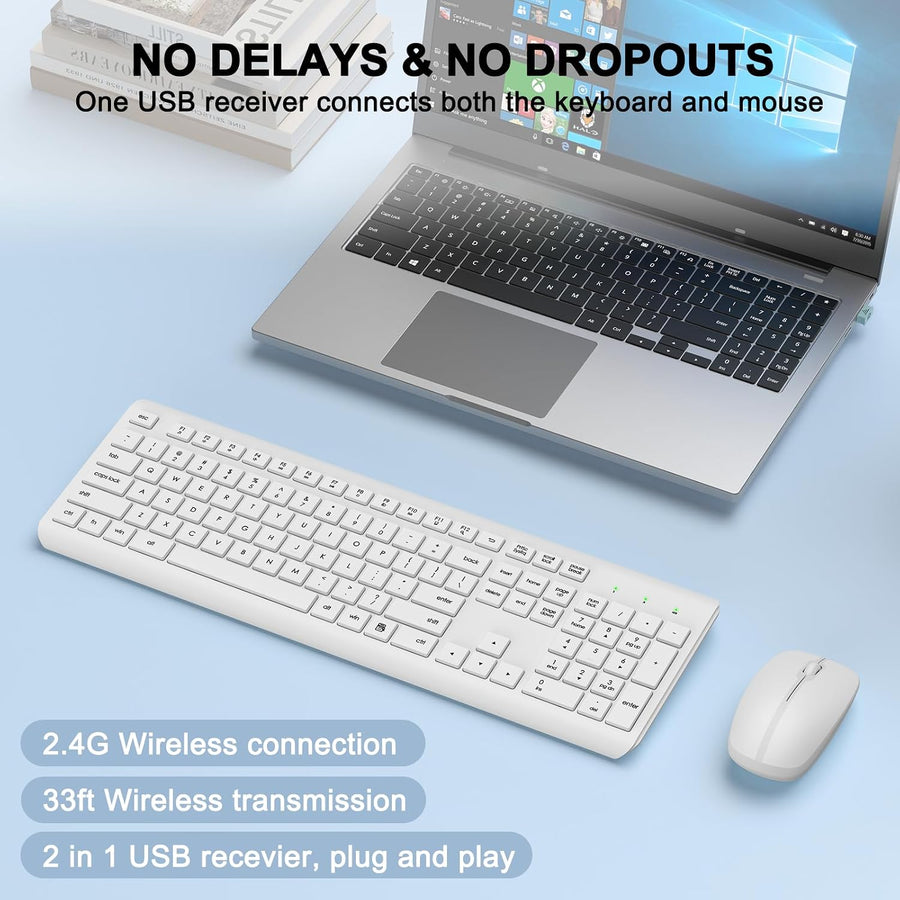 Combo de teclado y mouse inalámbricos, teclado ergonómico silencios...