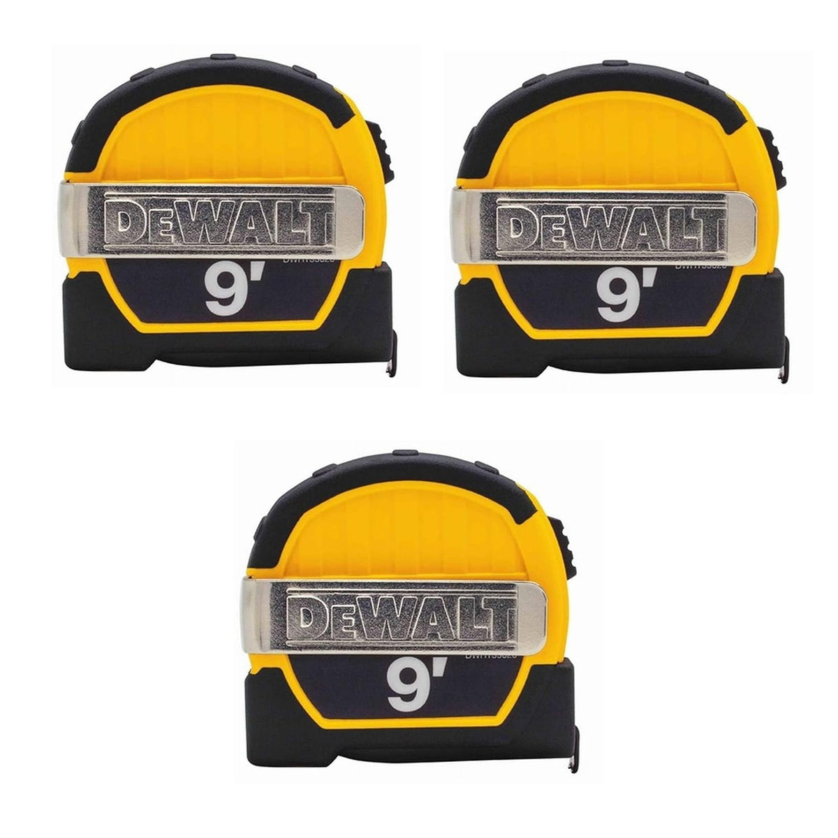 Dewalt DWHT33028M - Cinta métrica magnética de bolsillo de 9 pies, color negro y amarillo, paquete de 3