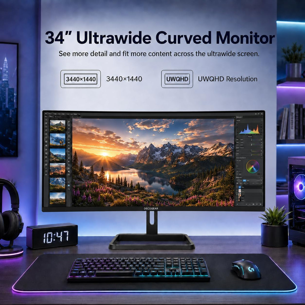 Deco Gear - Monitor WQHD de 34 pulgadas curvo Super UltraWide 3440...