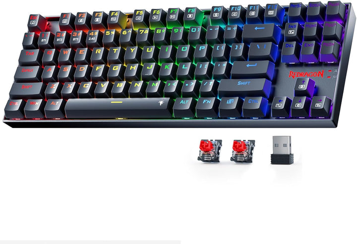 Redragon Teclado inalámbrico para juegos, teclado mecánico tri-modo...